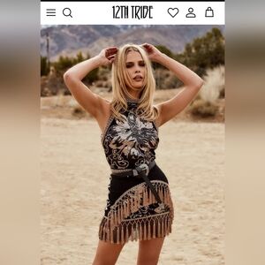 12th Tribe Like Gold Dust Sequin Fringe Dress